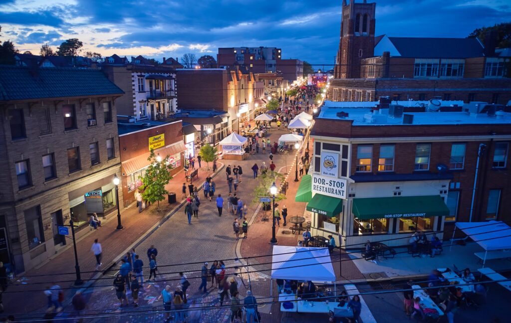 Downtown Dormont, PA street scene in Allegheny County located in the South Hills of Pittsburgh.