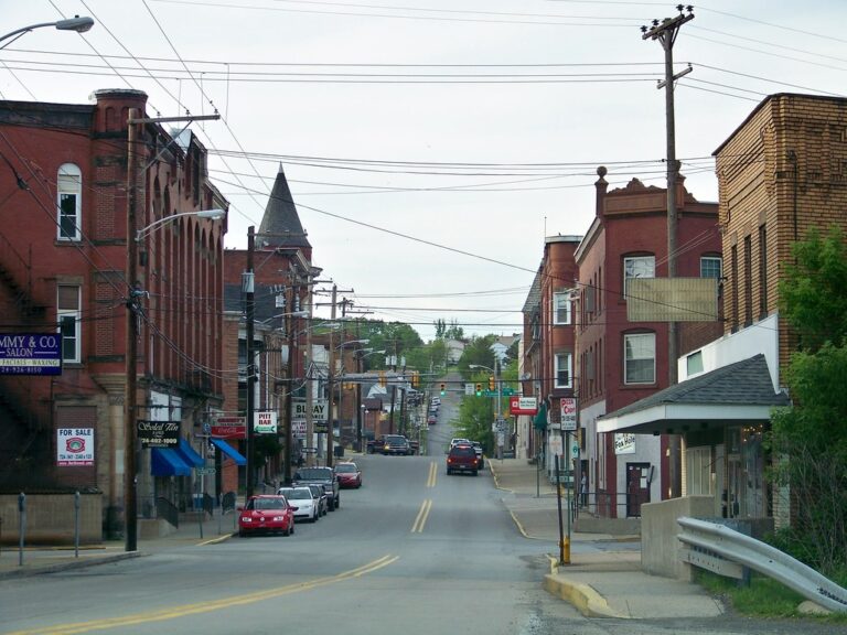 Downtown street view of McDonald, PA in Washington County near Pittsburgh.