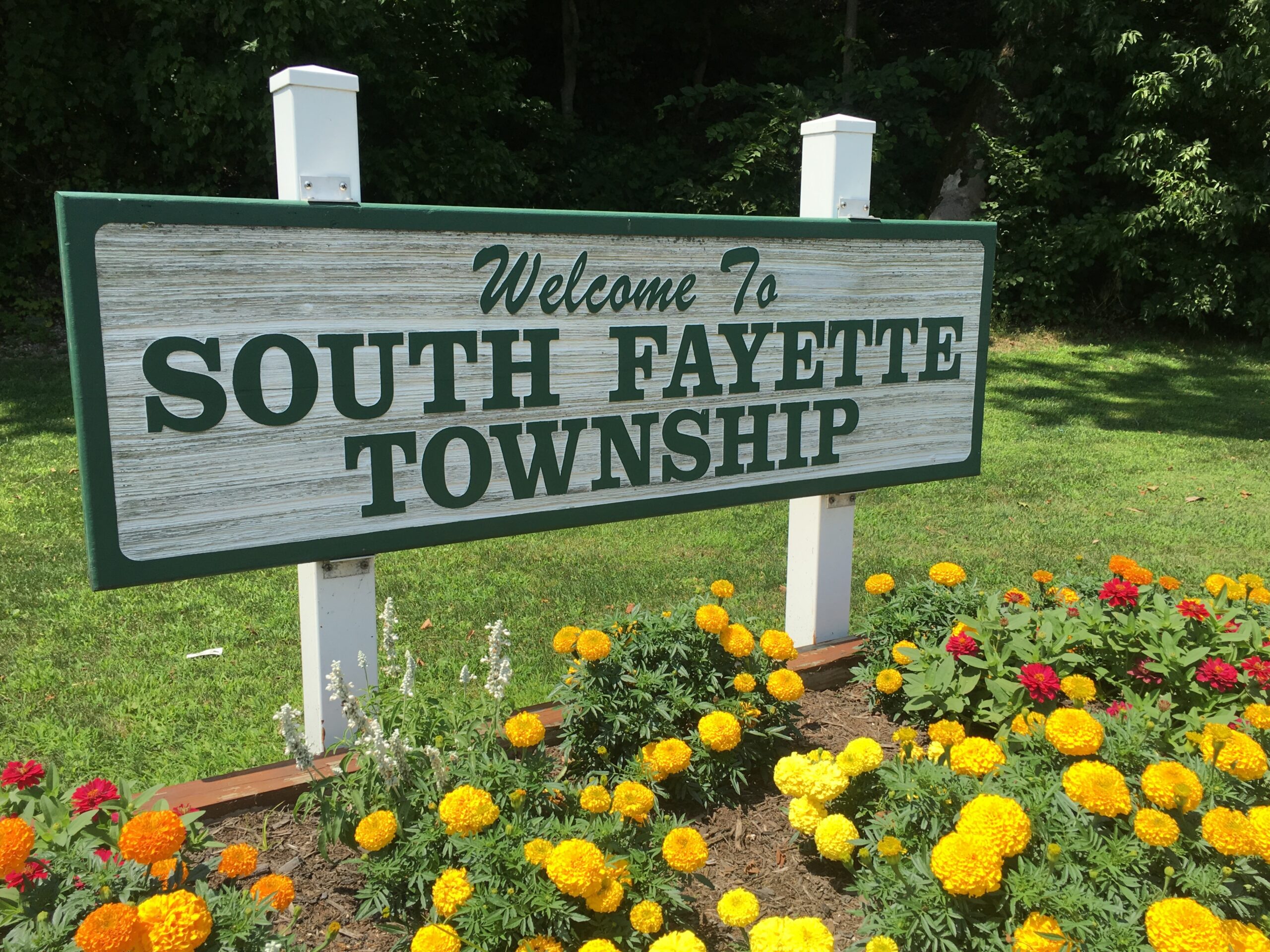 Welcome to South Fayette Township sign located in Allegheny County, Pennsylvania.