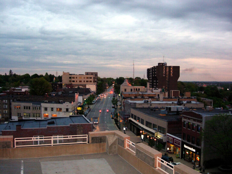 Downtown street view of Mount Lebanon, PA in Allegheny County near Pittsburgh.