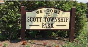 Welcome sign for Scott Township Park located in Scott Township, PA in Allegheny County.