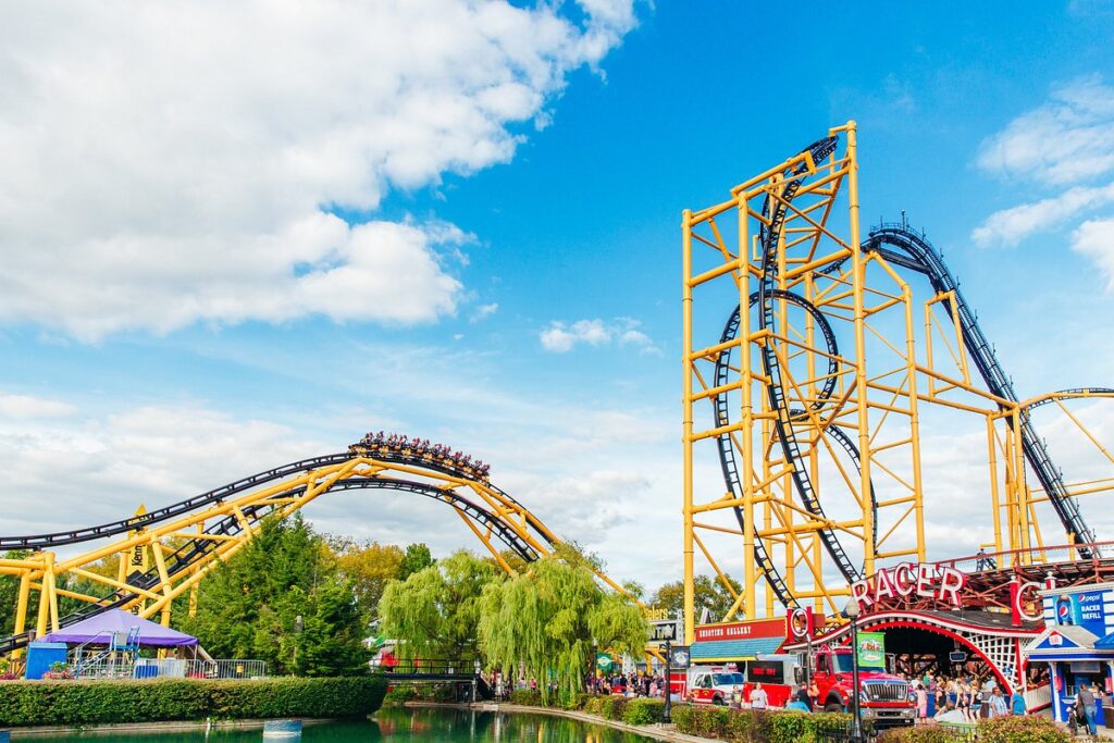 Roller coaster at Kennywood amusement park near Pleasant Hills, PA in Allegheny County.